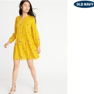 Lace up Yoke Swing Dress Yellow Floral